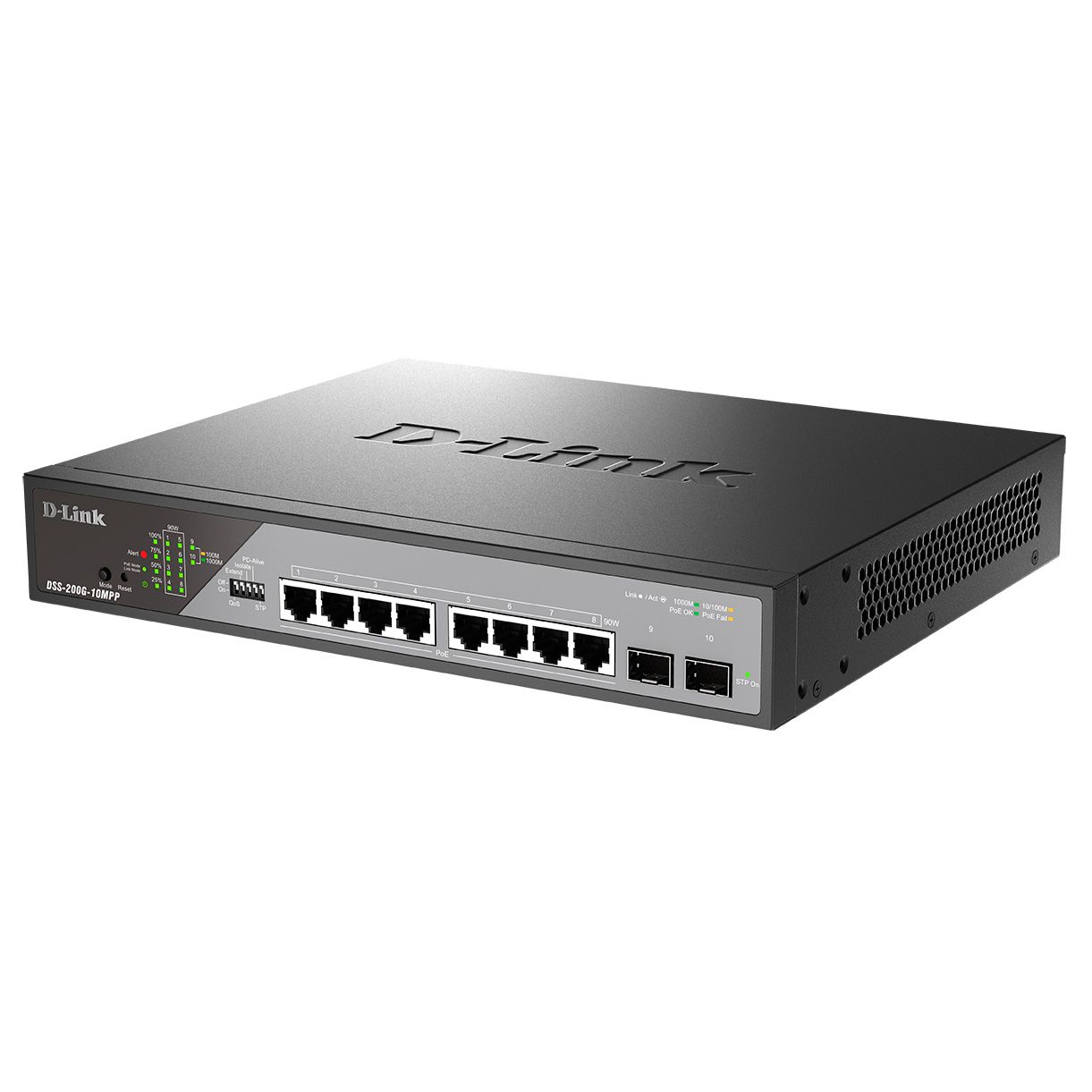 Коммутатор D-Link DSS-200G-10MPP/A1A (L2) 8x1Гбит/с 2SFP 8PoE++ 242W настраиваемый