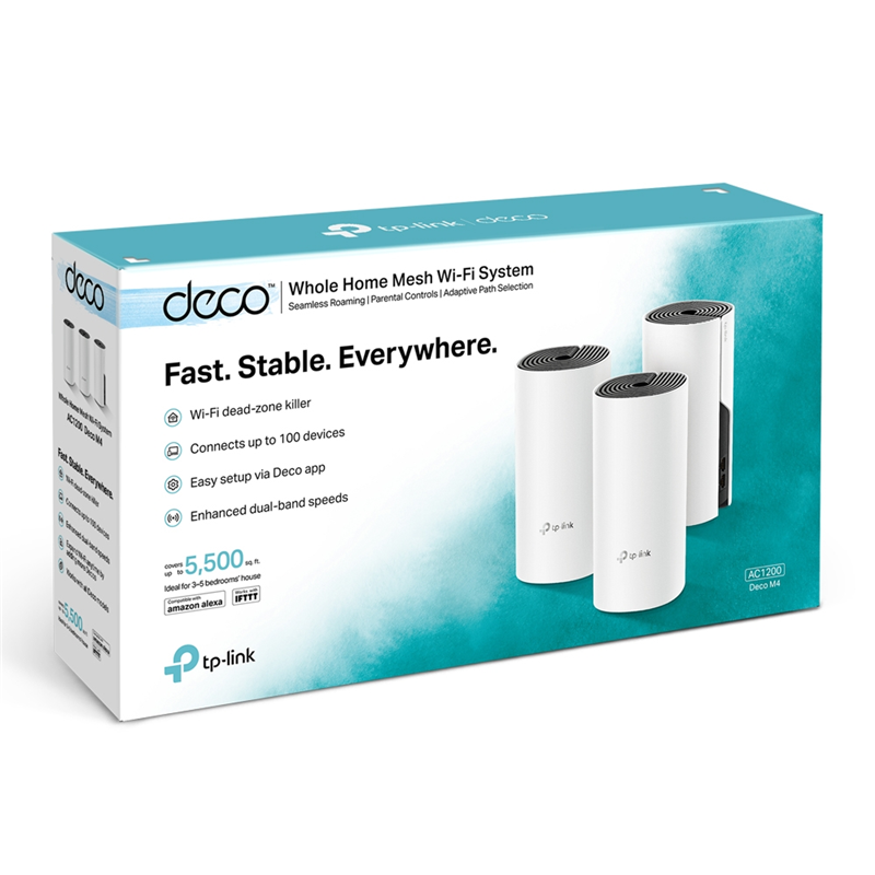 Бесшовный Mesh роутер TP-Link Deco M4 (DECO M4(3-PACK)) AC1200 10/100/1000BASE-TX белый (упак.:3шт)