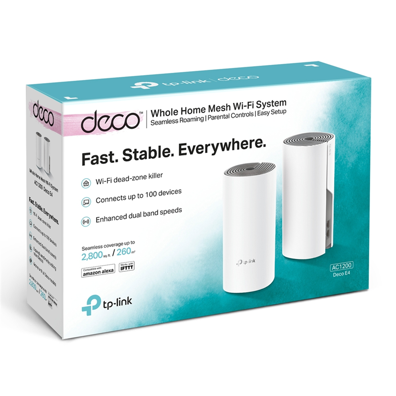 TP-Link Deco E4(2-pack), AC1200 Домашняя Mesh Wi-Fi система, 2 устройства, до 300 Мбит/с на 2,4 ГГц 