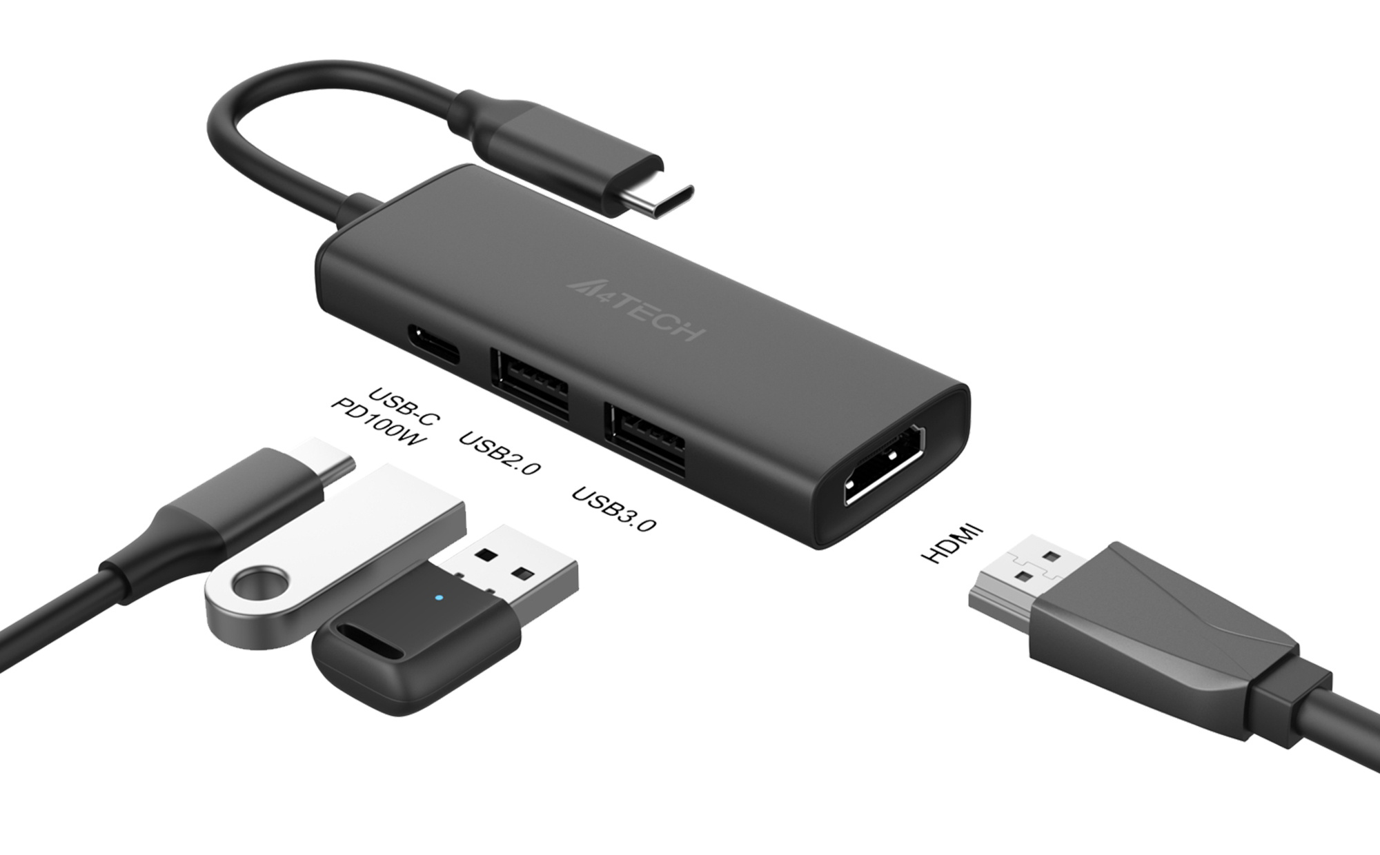Разветвитель USB-C A4Tech DST-40C 2порт. серый