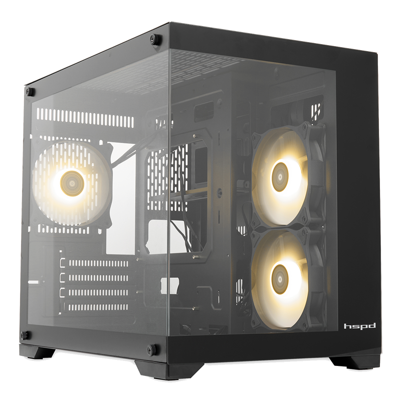 Корпус HSPD F330, Panoramic Mini-tower, Black, TG, 0.5 SPCC, 3x120mm ARGB mATX, mITX 160/400/200mm 1