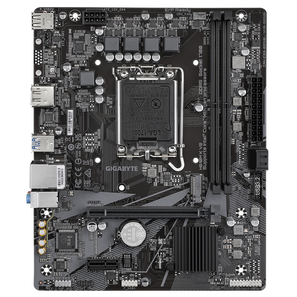 Материнская плата Gigabyte H610M K V2 Soc-1700 Intel H610 2xDDR5 mATX AC`97 8ch(7.1) GbLAN+HDMI+DP