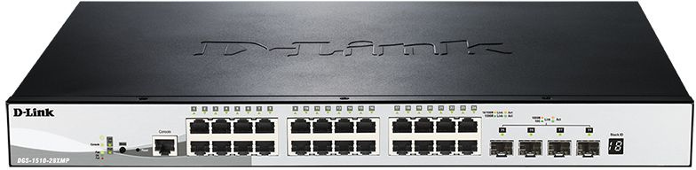 Коммутатор D-Link DGS-1510-28XMP/A1A 24x1Гбит/с 4xКомбо(10GBase-T/SFP+) 4SFP+ 24PoE+ 370W управляемы