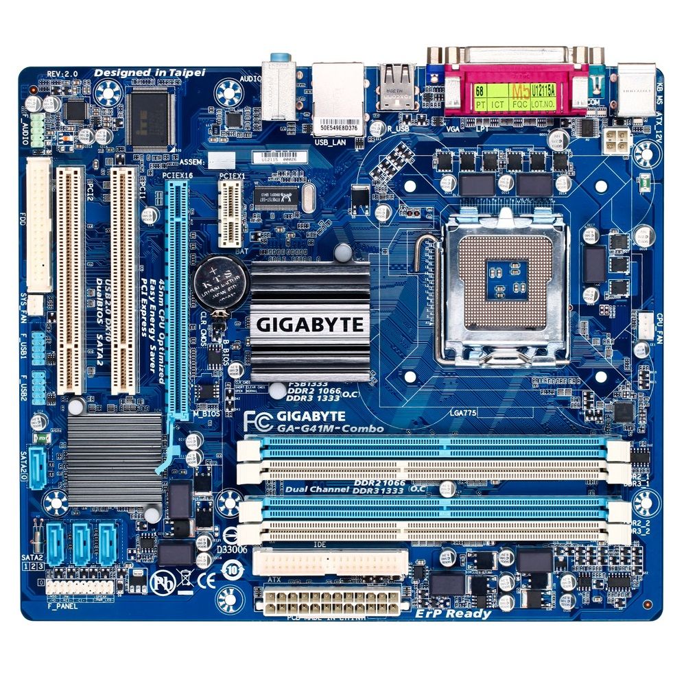 Материнская плата Gigabyte GA-G41M-COMBO-GQ, Socket 775, Intel®G41+ICH7, 2xDDR3-1066+2xDDR2-1066, D-