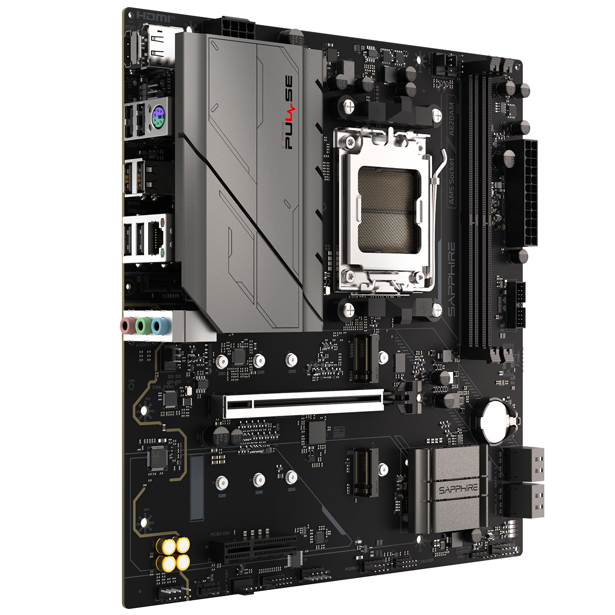 Материнская плата Sapphire A620AM PULSE A620, AM5, 2*DDR5, 1*PCIEx16, 1*PCIEx4, 2*M.2, 4*USB3.2Gen1,