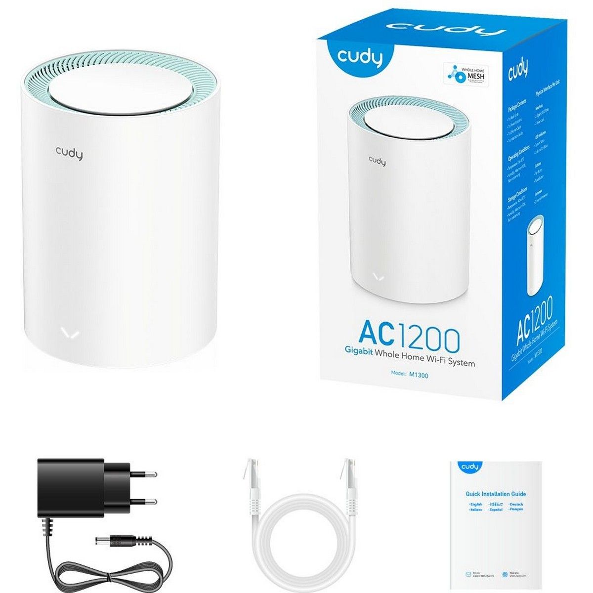 Бесшовный Mesh роутер Cudy M1300 (M1300(1-PACK)) AC1200 10/100/1000BASE-TX белый