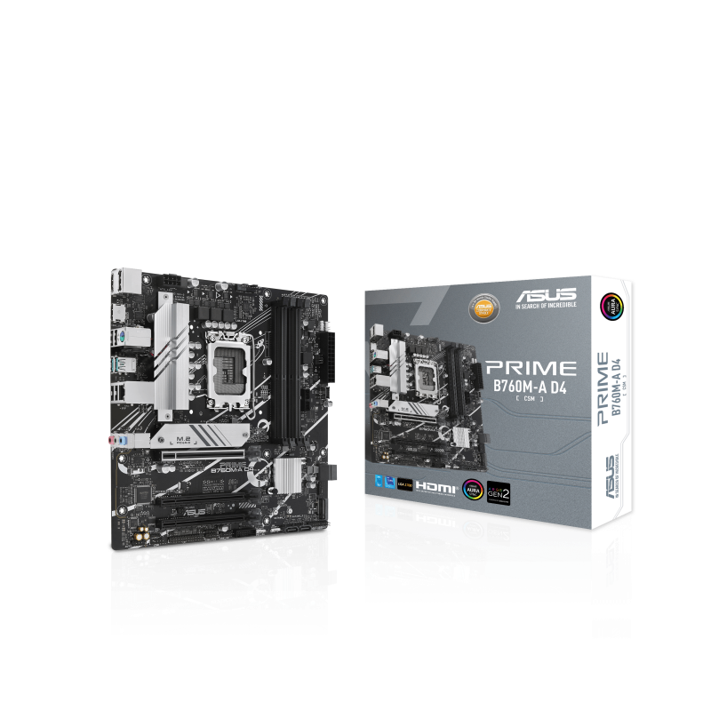 Материнская плата ASUS PRIME B760M-A D4-CSM, LGA1700, B760, 4*DDR4, HDMI+DP, 4xSATA3 + RAID, M2, Aud