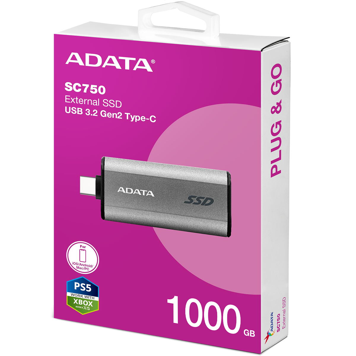Накопитель SSD A-Data USB3.2 Gen2 1TB SC750-1000G-CCBK SC750 серый