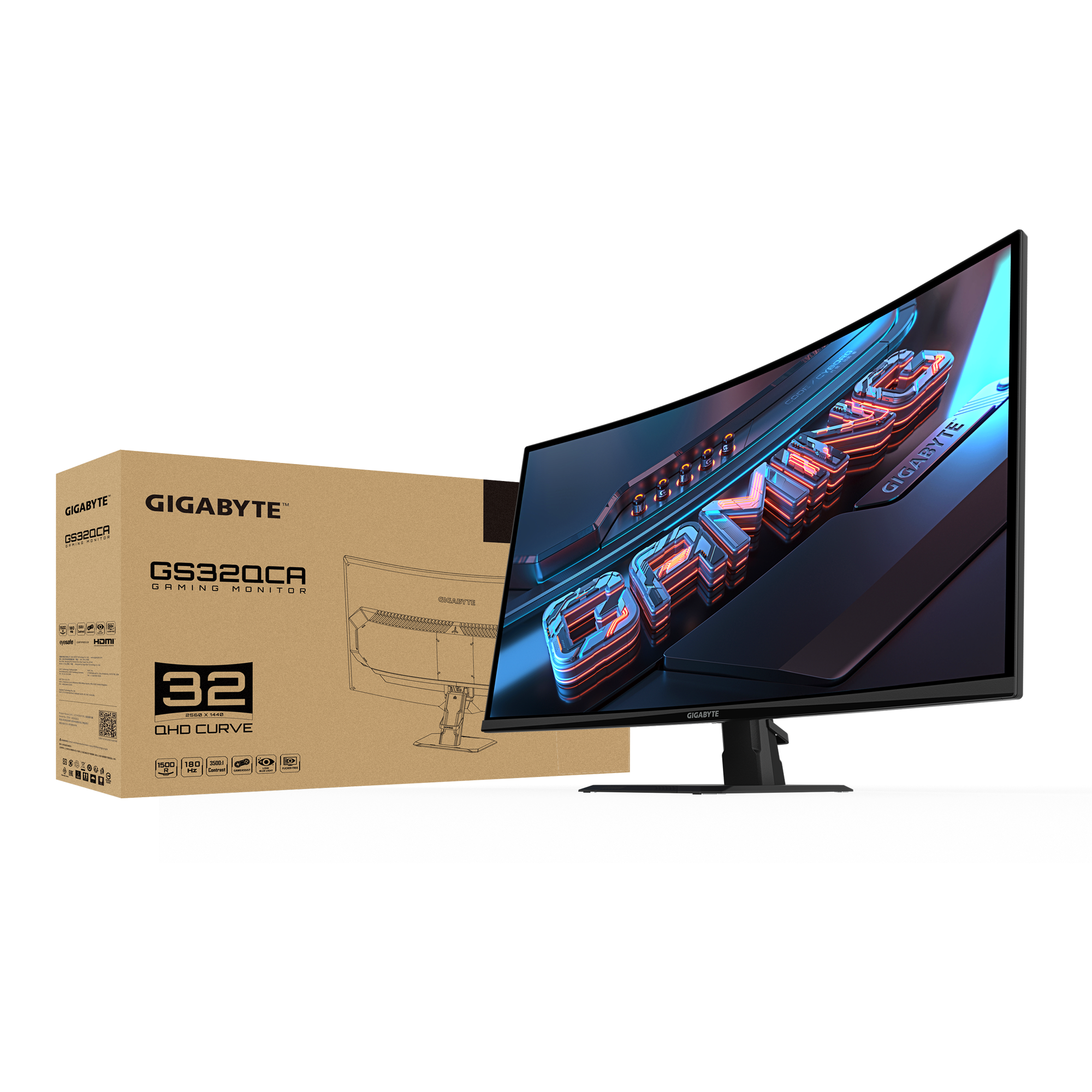 Монитор 31.5" Gigabyte GS32QCA EU Black  (31.5", VA, 2560x1440, 180Hz, 3500:1, 1ms, 2xHDMI