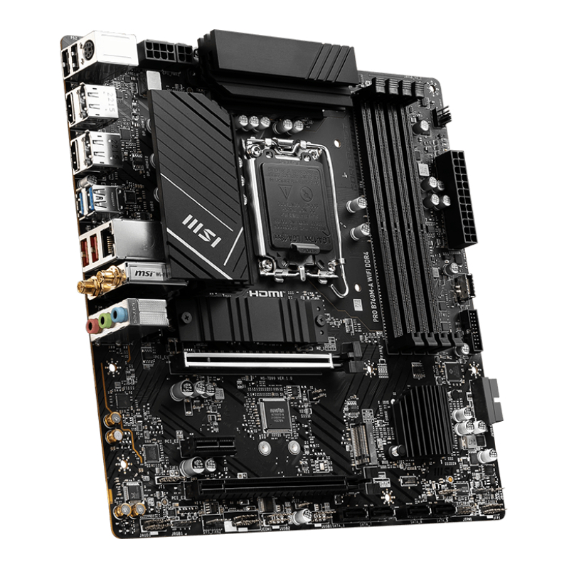 Материнская плата MSI PRO B760M-A WIFI DDR4 Soc-1700 Intel B760 4xDDR4 mATX AC`97 8ch(7.1) 2.5Gg+HDM