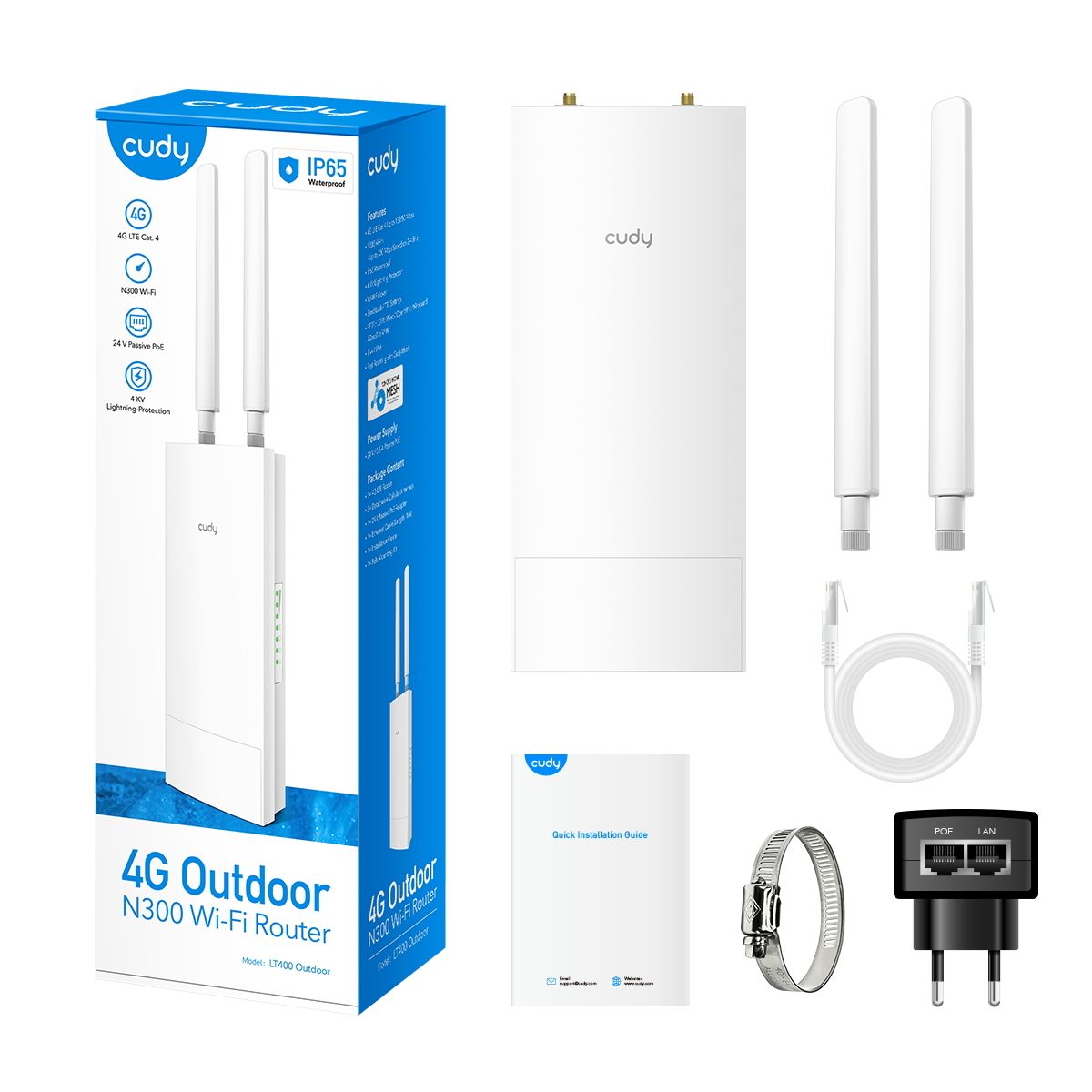 Точка доступа Outdoor 4G LTE N300 WiFi Router, Cat.4, 300Mbps Wi-Fi, build-in 4G LTE modem, lightnin