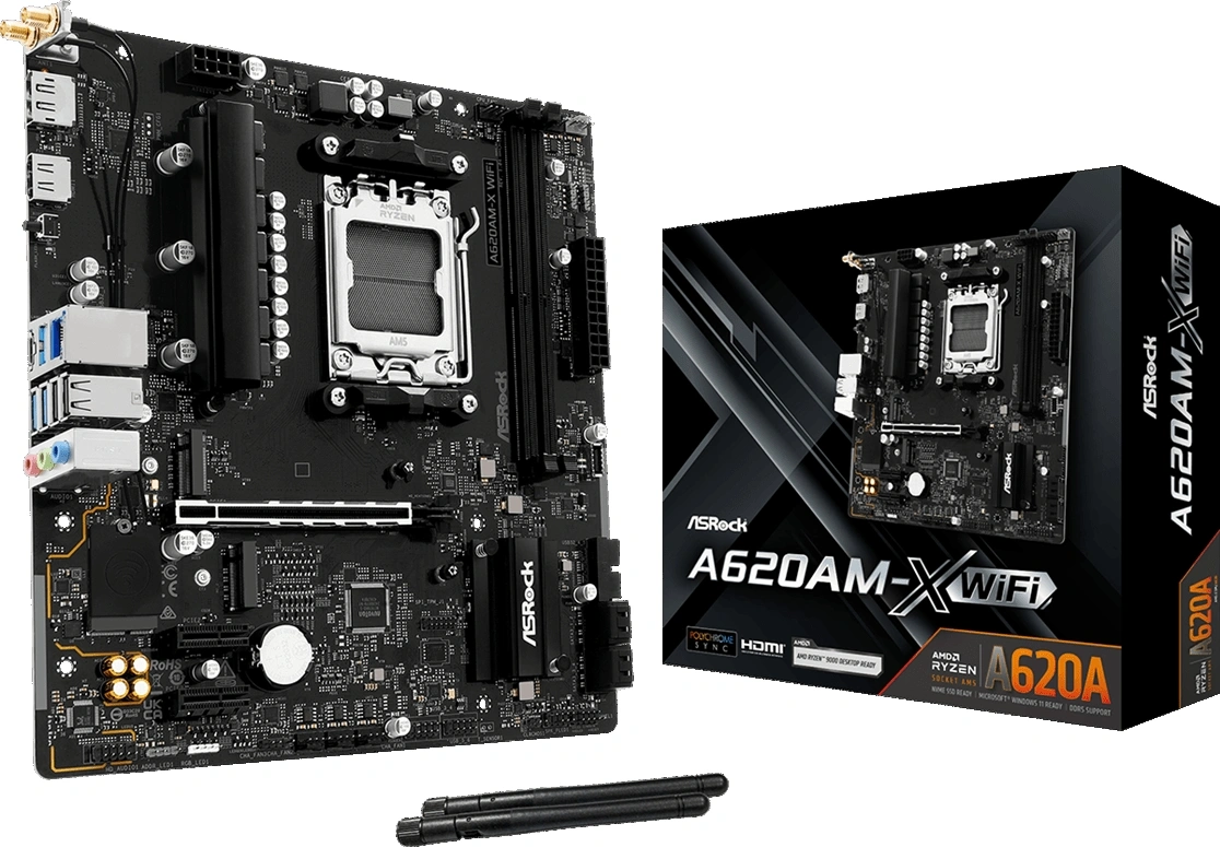 Материнская плата Asrock A620AM-X WiFi Socket AM5 AMD A620A 2xDDR5 mATX AC`97 8ch(7.1) 2.5Gg RAID+HD