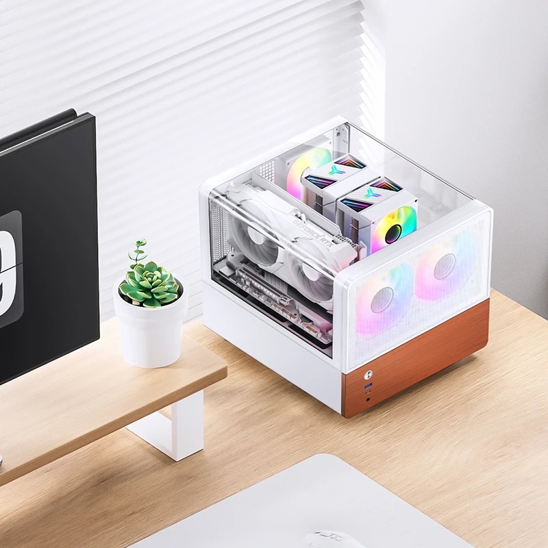 Корпус JONSBO V12, Mini-Tower, TG, 2x120mm, 1xUSB-A 3.0 + 1xUSB-C 3.2, mATX, mITX White