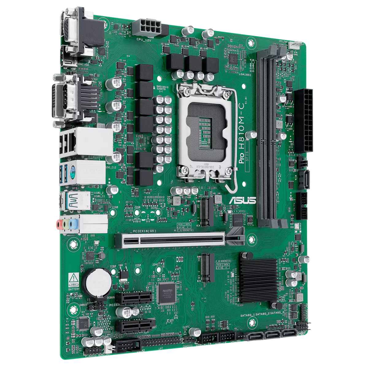 Материнская плата ASUS PRO H810M-C-CSM LGA1851 mATX 2xDDR5 PCIEx16 2xPCIEx1 2xM.2 USB-C DP HDMI DVI 
