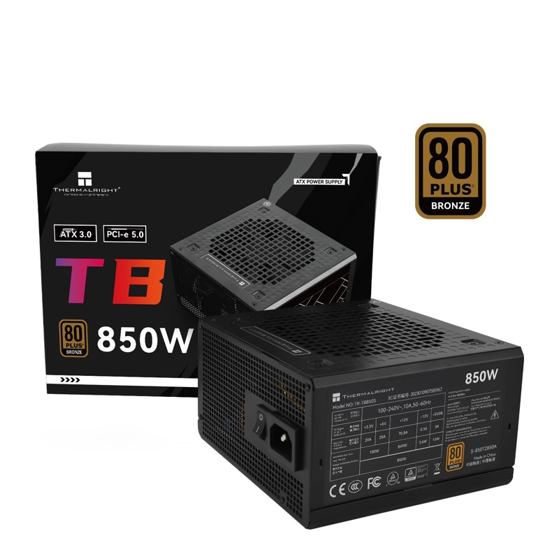 Блок питания Thermalright, 850W 80+ Bronze (ATX, 3, PCIe 5.0, Non-modular, 1x24(20+4)pin 550mm, 1xCP