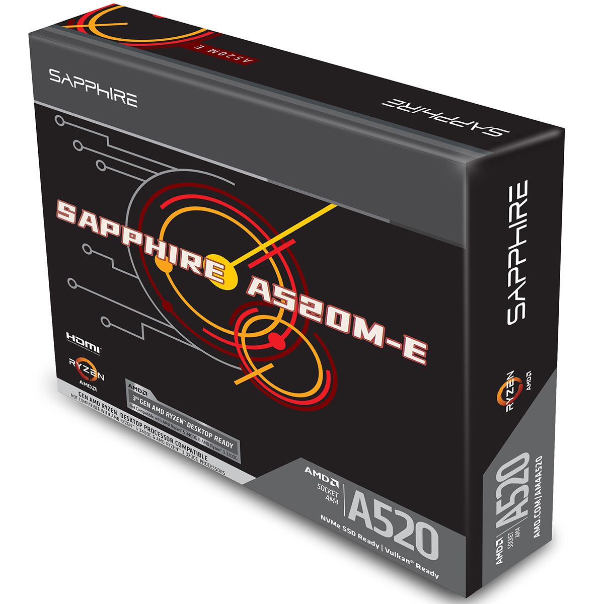 Материнская плата Sapphire A520M-E A520, AM4, 2*DDR4, 1*PCIEx16, 1*PCIEx1, 1*M.2, 6*USB3.2Gen1, 4*US
