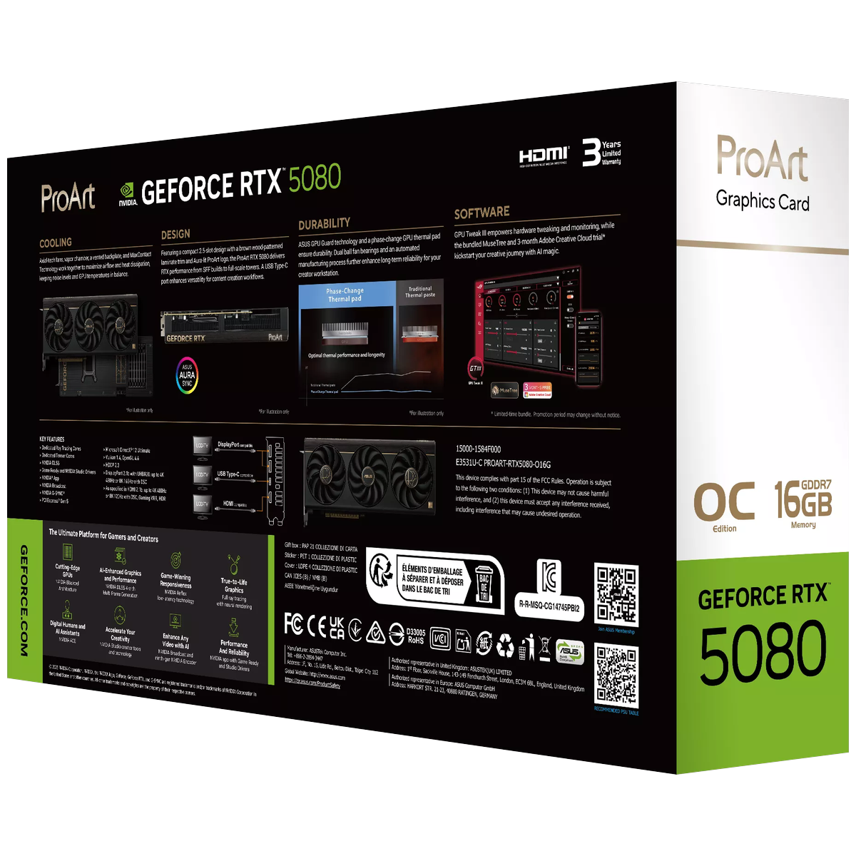 Видеокарта Asus PCI-E 5.0 PROART-RTX5080-O16G NVIDIA GeForce RTX 5080 16Gb 256bit GDDR7 2700/30000 H