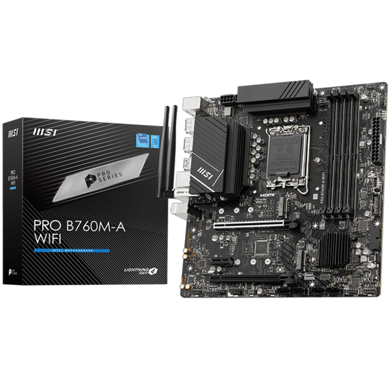 Материнская плата MSI PRO B760M-A WIFI Soc-1700 Intel B760 4xDDR5 mATX AC`97 8ch(7.1) 2.5Gg+HDMI+DP