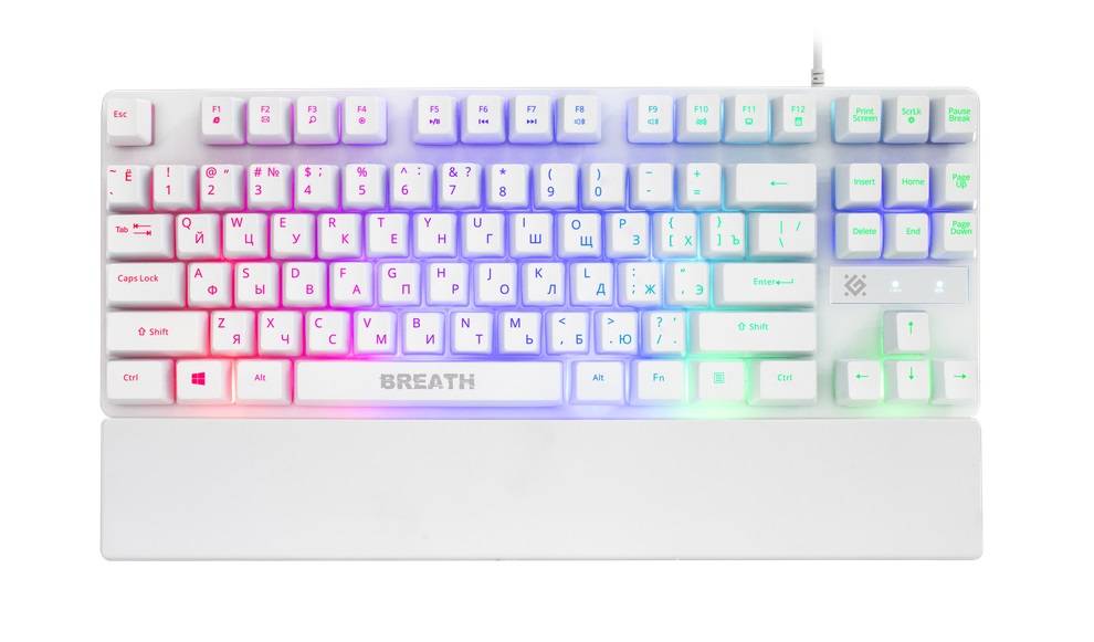 Клавиатура Defender Breath GK-184 белый USB Multimedia for gamer LED (подставка для запястий) (45184