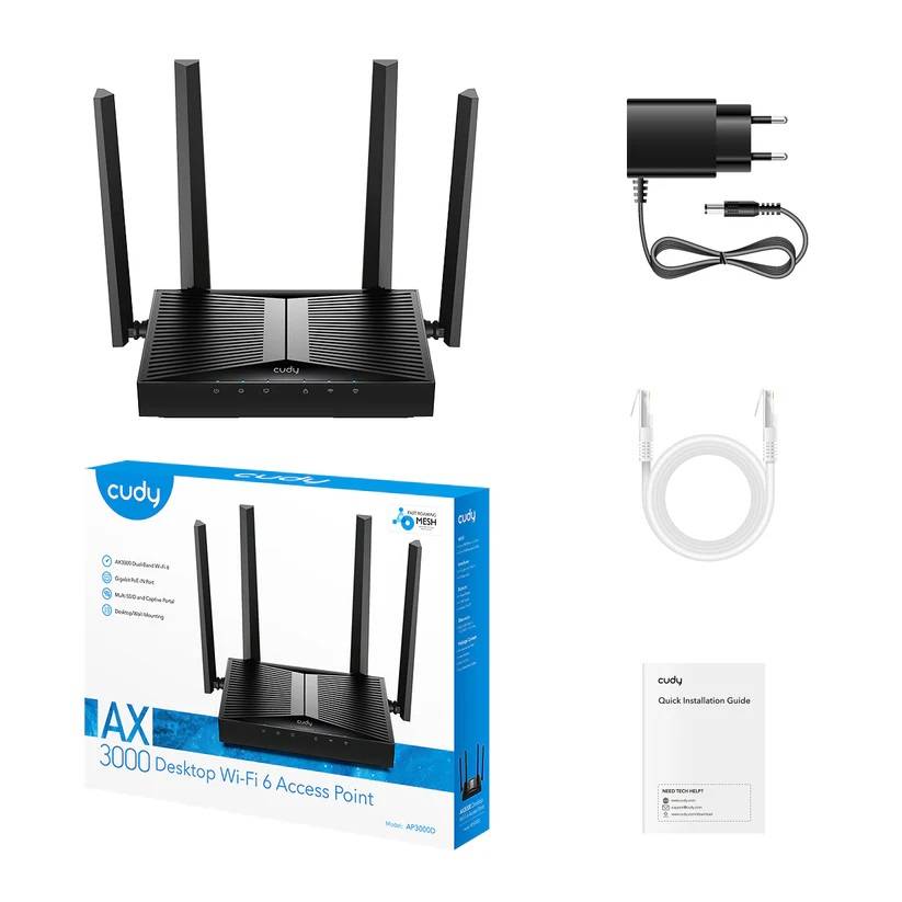 Точка доступа Wi-Fi CUDY AX3000 Wi-Fi 6 Desktop Access Point AX3000 Dual Band Desktop Wi-Fi 6 Access