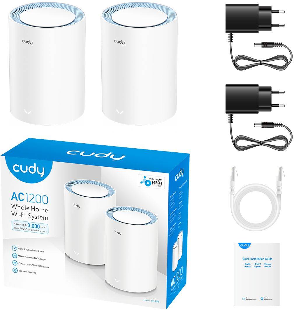 Бесшовный Mesh роутер Cudy M1200 (M1200(2-PACK)) AC1200 10/100BASE-TX белый (упак.:2шт)