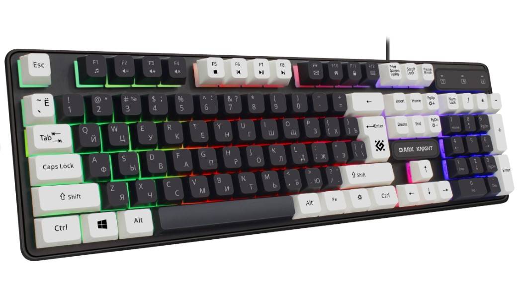 Клавиатура Defender Dark Knight GK-077 черный/белый USB Multimedia for gamer LED (45077)