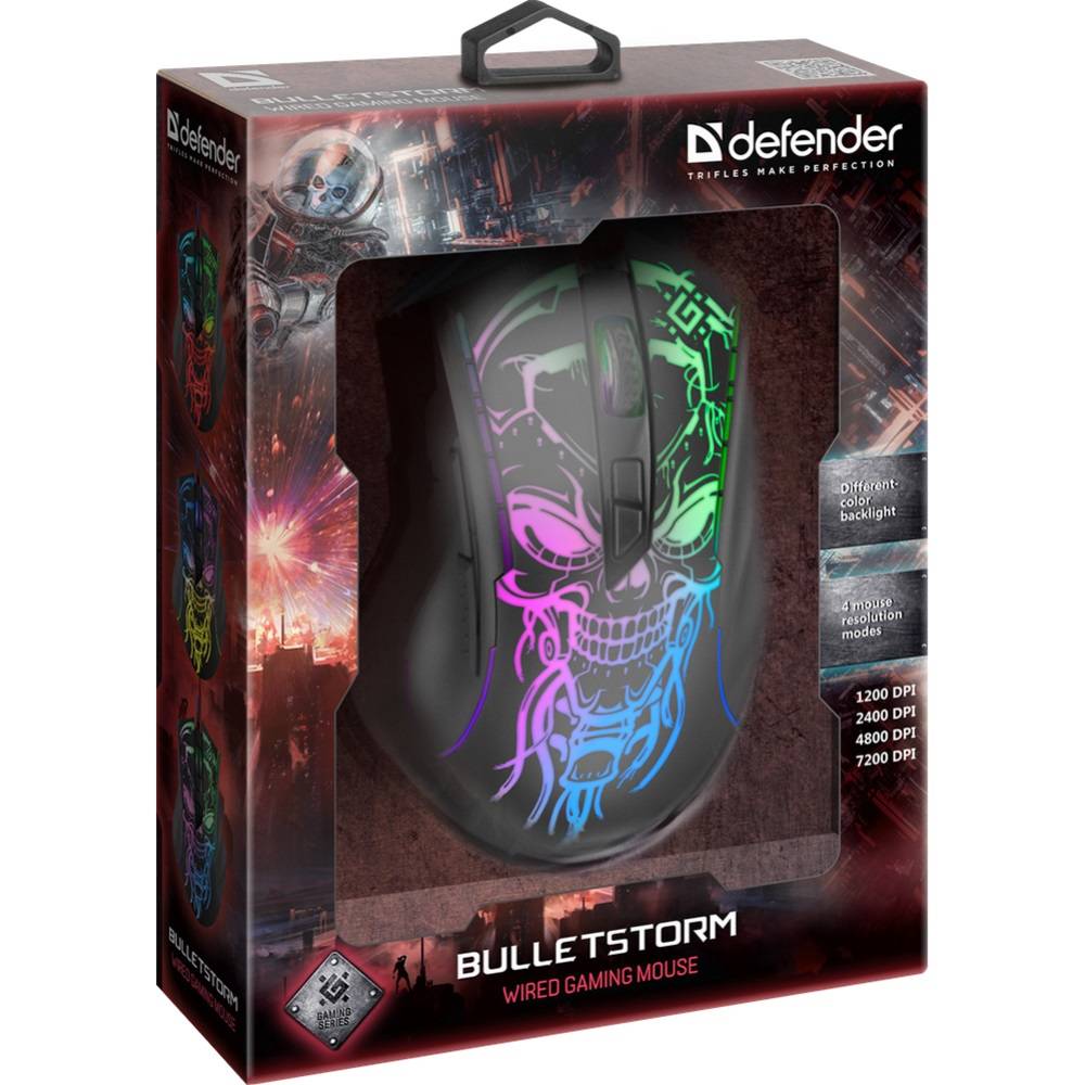 Мышь Defender Bulletstorm GM-928 черный оптическая 7200dpi USB 6but (52928)