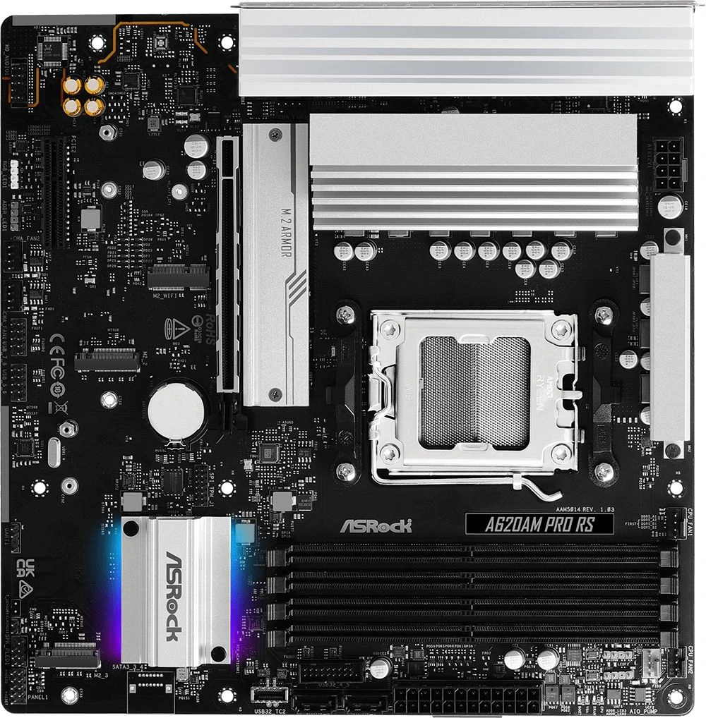 Материнская плата Asrock A620AM Pro RS Socket AM5 AMD A620A 4xDDR5 mATX AC`97 8ch(7.1) 2.5Gg RAID+HD