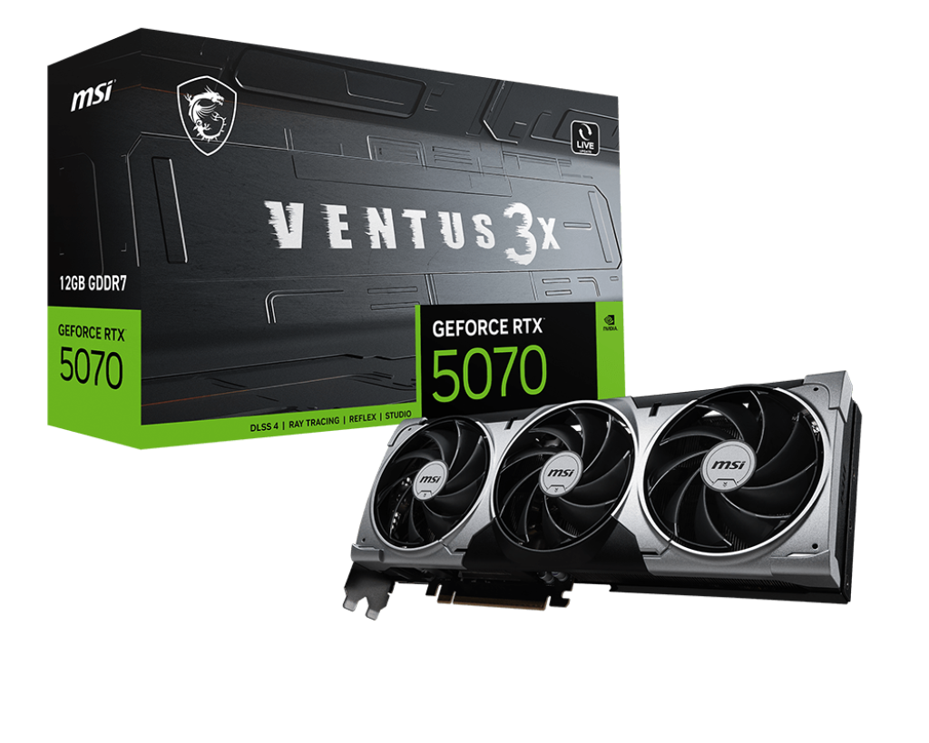 Видеокарта MSI PCI-E 5.0 RTX 5070 12G VENTUS 3X NVIDIA GeForce RTX 5070 12Gb 192bit GDDR7 2512/28000