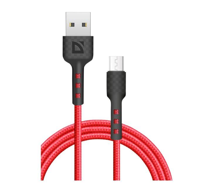 Defender Кабель F181, USB 2.0 (AM) - microUSB 2.0 (BM), 1метр, 2.4А, нейлоновая оплетка, красный.