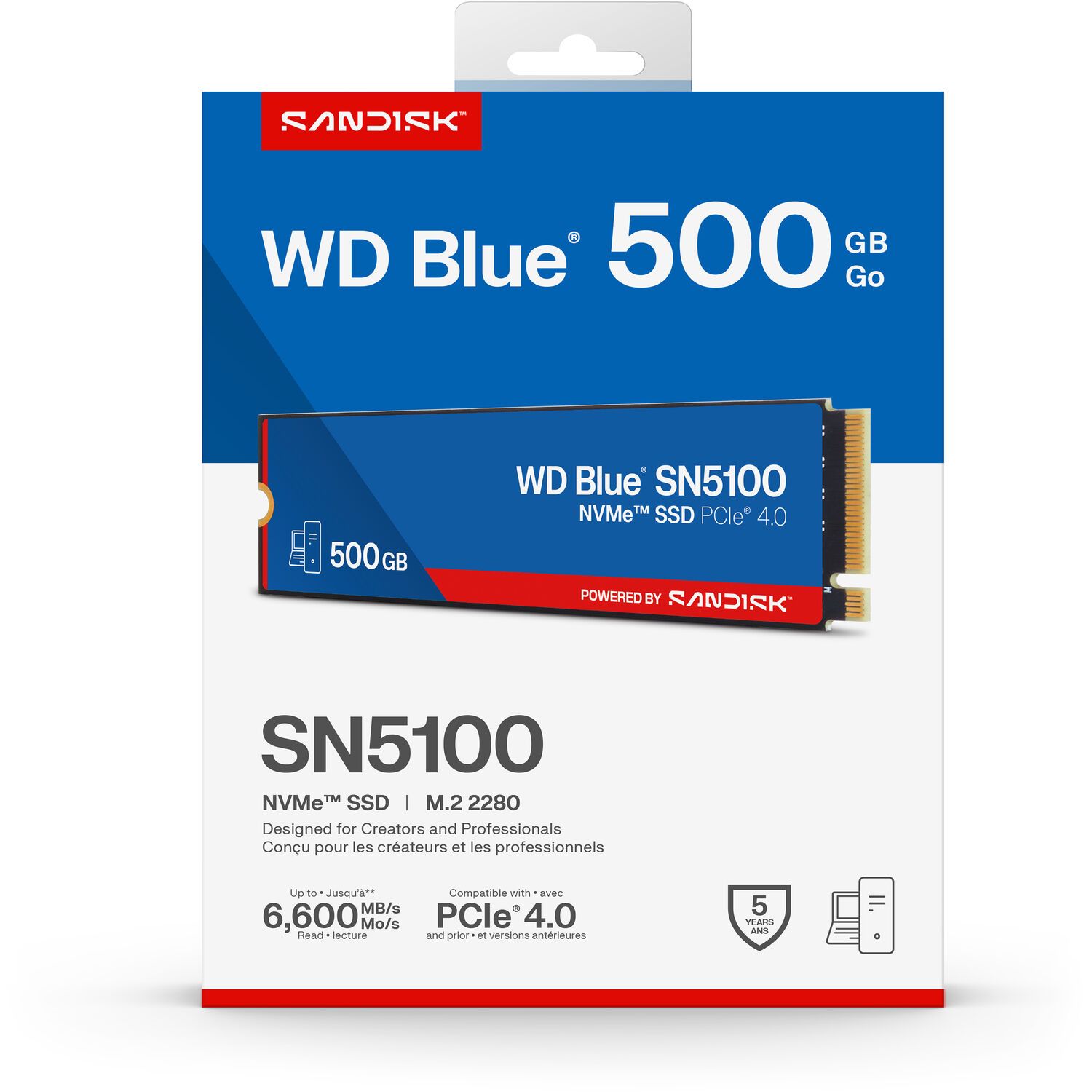 Твердотельный диск 500GB WD Blue SN5100, NVMe, M.2 2280, PCI-E 4x4 [R/W - 6600/5600 MB/s]