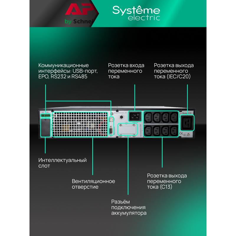 Источник бесперебойного питания Systeme Electriс SRT SRTSE2000RTXLIG2-NC 2000Вт 2000ВА черный