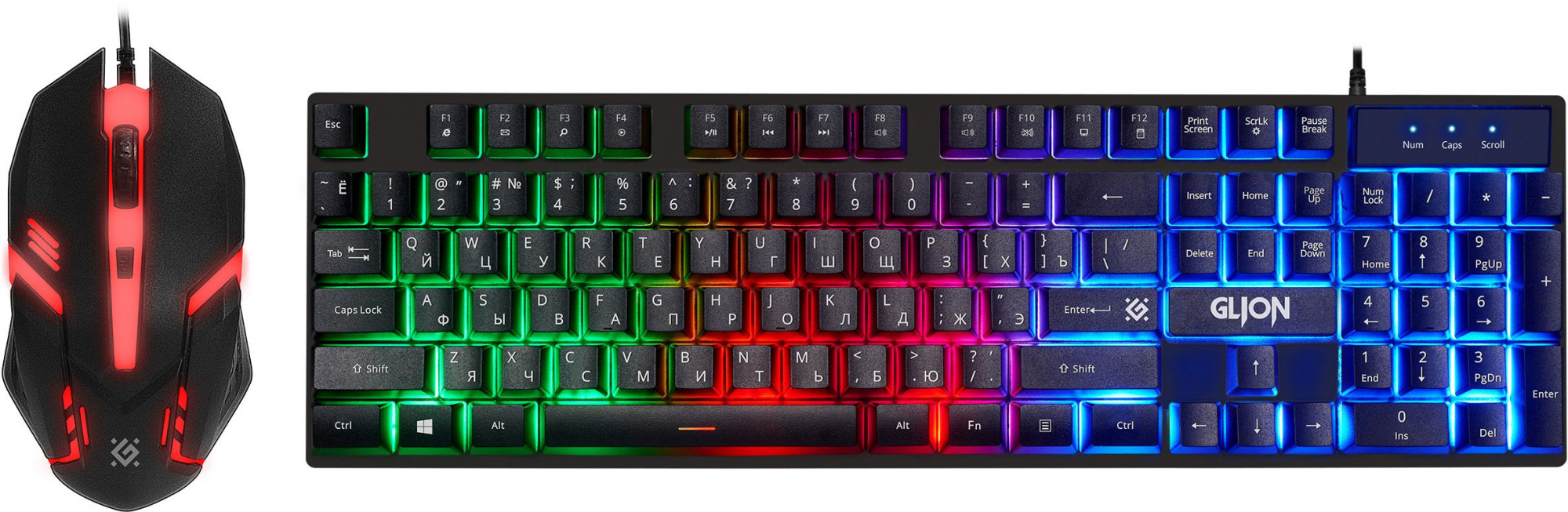 Клавиатура + мышь Defender Glion клав:черный мышь:черный/красный USB LED (45123)