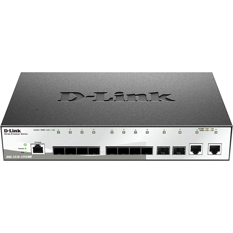 Коммутатор D-Link DGS-1210-12TS/ME/B1A Управляемый коммутатор 2 уровня с 10 портами 1000Base-X SFP и