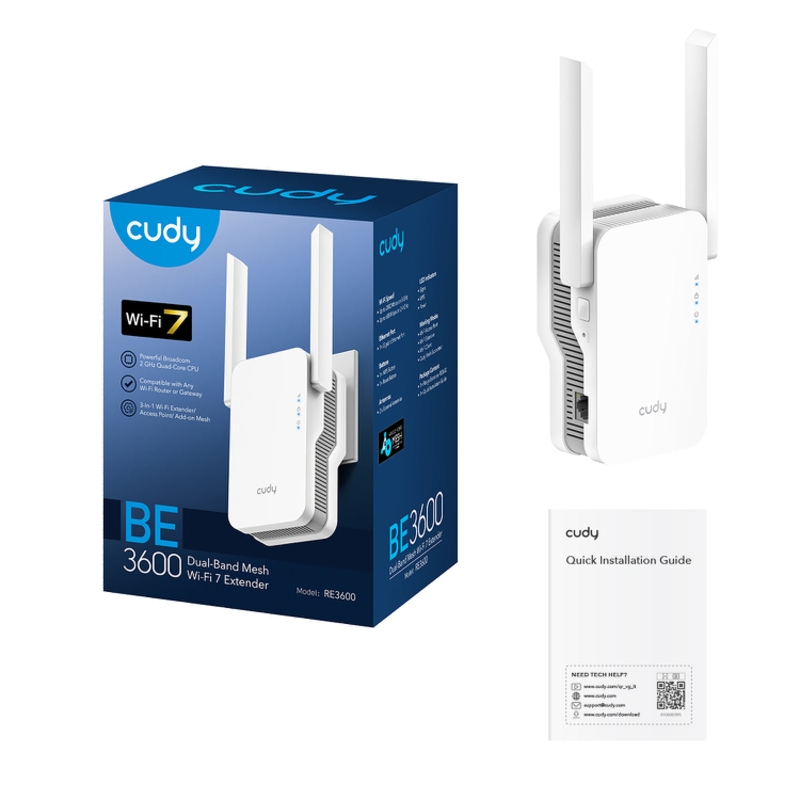 Маршрутизатор CUDY BE3600 WiFi 7 Mesh Repeater BE3600 , AP mode, Chipset Broadcom, Cudy Mesh Support