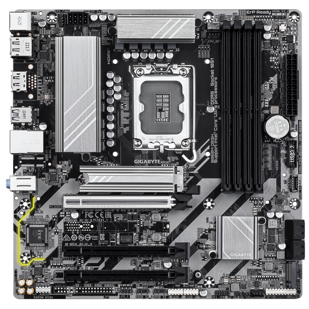 Материнская плата Gigabyte B860M DS3H Soc-1851 Intel B860 4xDDR5 mATX AC`97 8ch(7.1) 2.5Gg RAID+HDMI