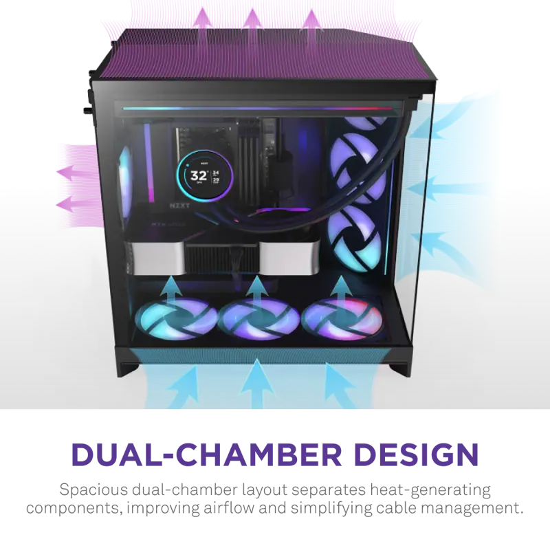 Корпус NZXT H9 Flow RGB (2025), Midi-Tower, TG, 3x140mm RGB + 1x120mm, 2xUSB-A 3.2 + 1xUSB-C 3.2, E-