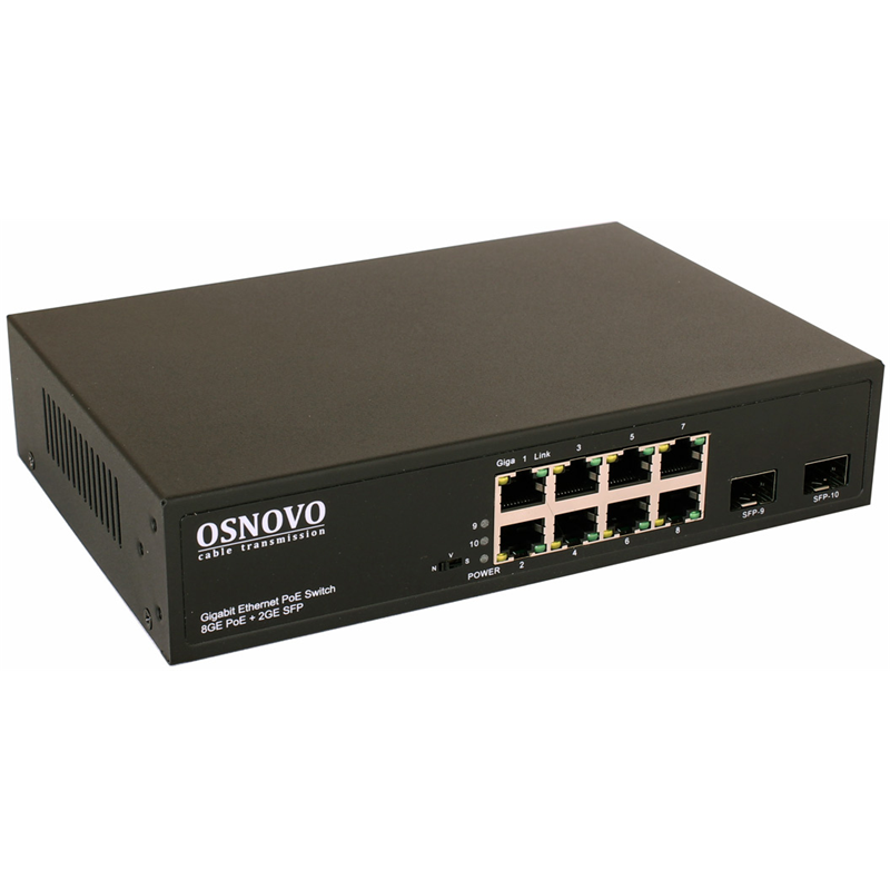 Коммутатор Osnovo SW-80802(150W) 7x1Гбит/с 2x10Гбит/с 8PoE 150W неуправляемый
