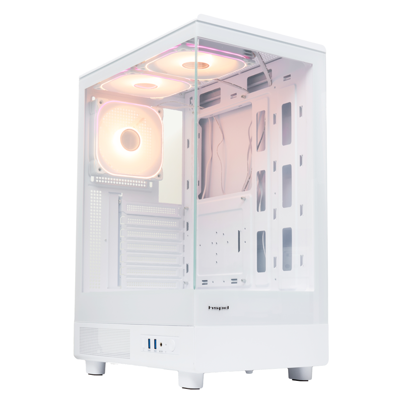 Корпус HSPD F510, Panoramic Mid Tower, White, TG, 0.5 SPCC, 3x120mm ARGB ATX, mATX, mITX 180/280/160