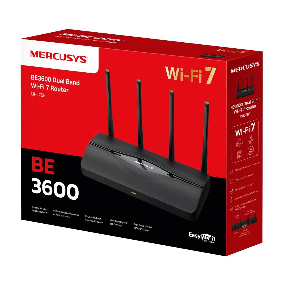 Роутер беспроводной Mercusys MR27BE BE3600 10/100/1000/2500BASE-T черный