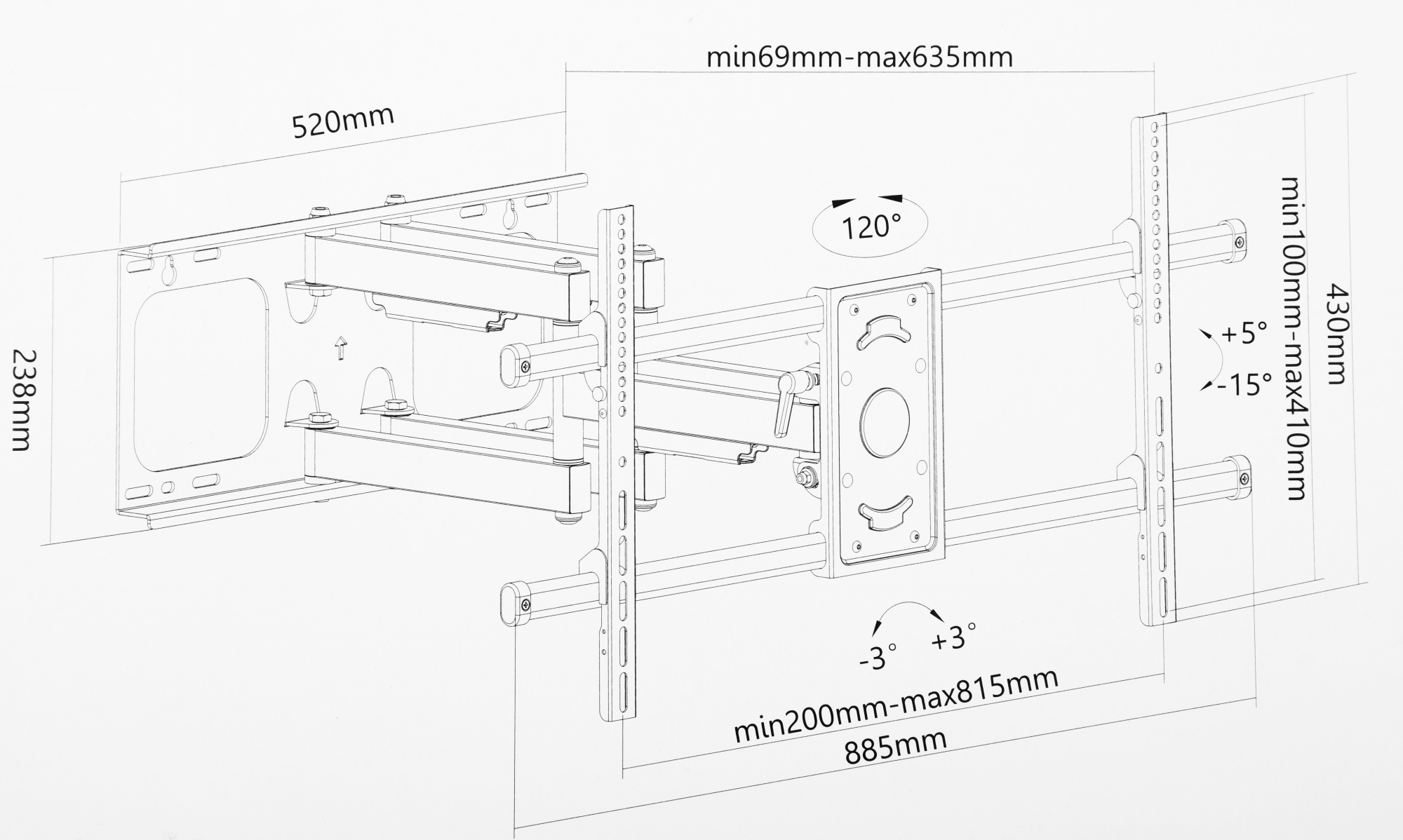 Кронштейн для телевизора Ultramounts UM913 черный 37"-90" макс.75кг настенный поворотно-выдвижной и 