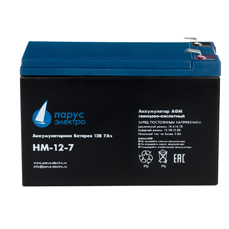 Парус-электро Аккумуляторная батарея для ИБП  HM-12-7 (AGM/12В/7,2Ач/клемма F2)