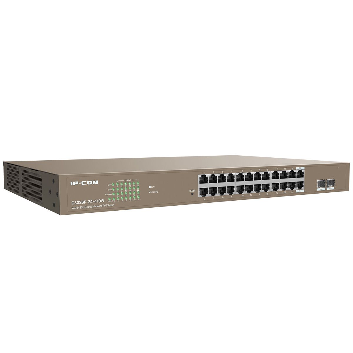 Коммутатор IP-Com G3326P-24-410W (L2) 24x1Гбит/с 2xКомбо(1000BASE-T/SFP) 2SFP 24PoE 370W управляемый