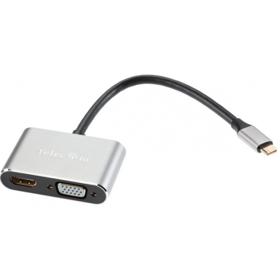 VCOM TUC055  Кабель-концентратор USB3.1 TypeCm -->HDMI+USB3.0+PD+VGA Alum Grey 4K@30Hz, Telecom<TUC0