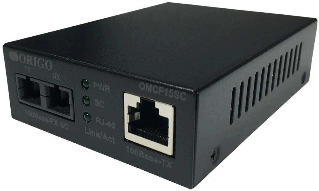 Медиаконвертер 100Base-TX / 100Base-FX (SC), 1310 нм, одномод, ORIGO OMCF15SC/A1A до 15 км