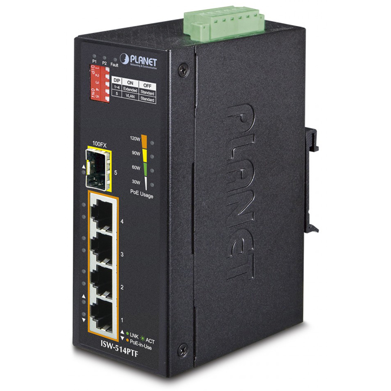 Индустриальный PoE коммутатор для монтажа в DIN-рейку/ IP30 4-Port/TP + 1-Port Fiber(SFP) POE Indust