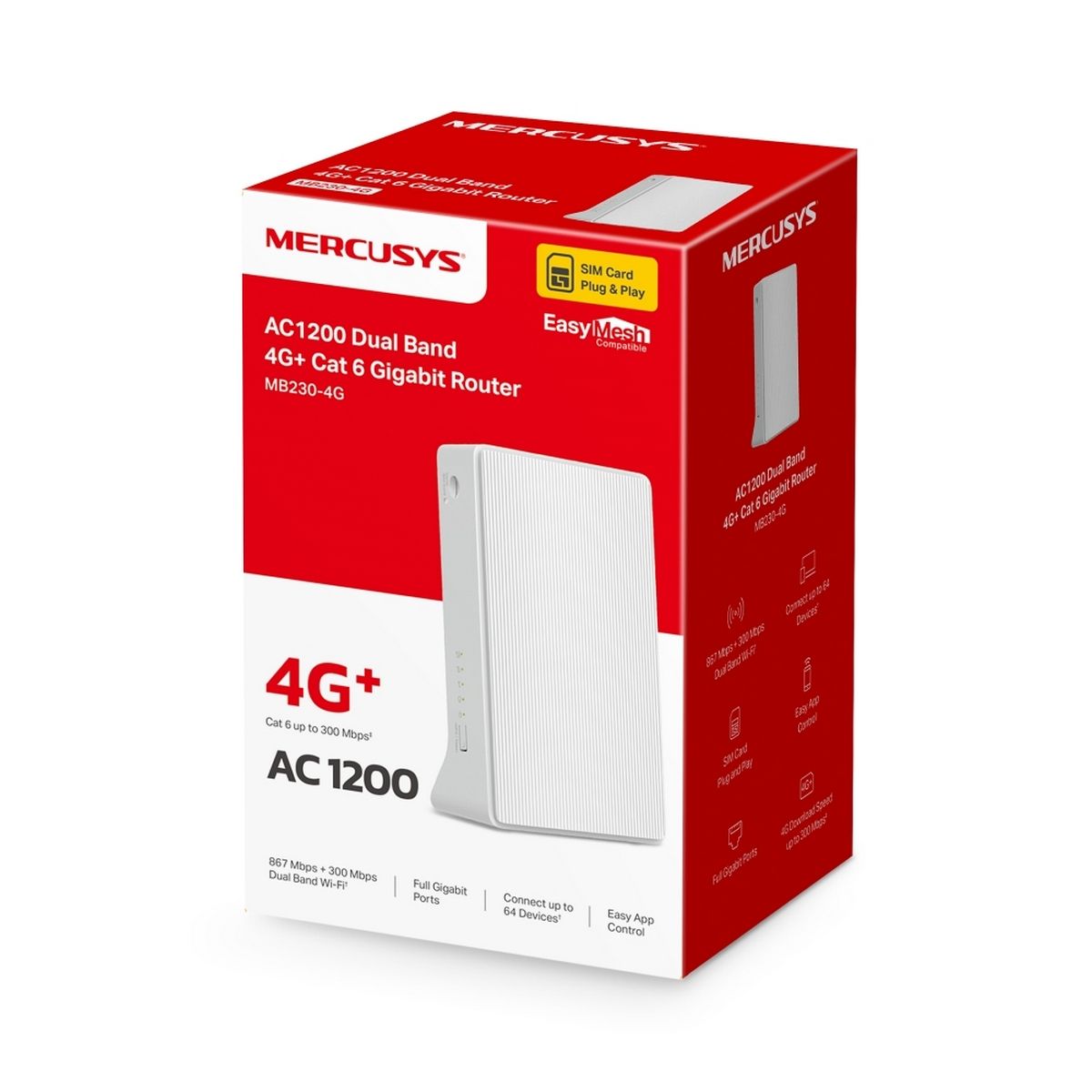 Роутер беспроводной Mercusys MB230-4G AC1200 10/100/1000BASE-TX/4G cat.6 белый
