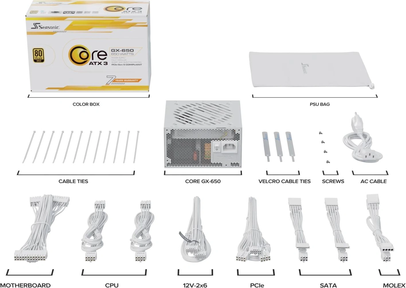 Блок питания Seasonic ATX 650W Core GX-650 WHITE 80+ gold (20+4pin) APFC 120mm fan 6xSATA Cab Manag 