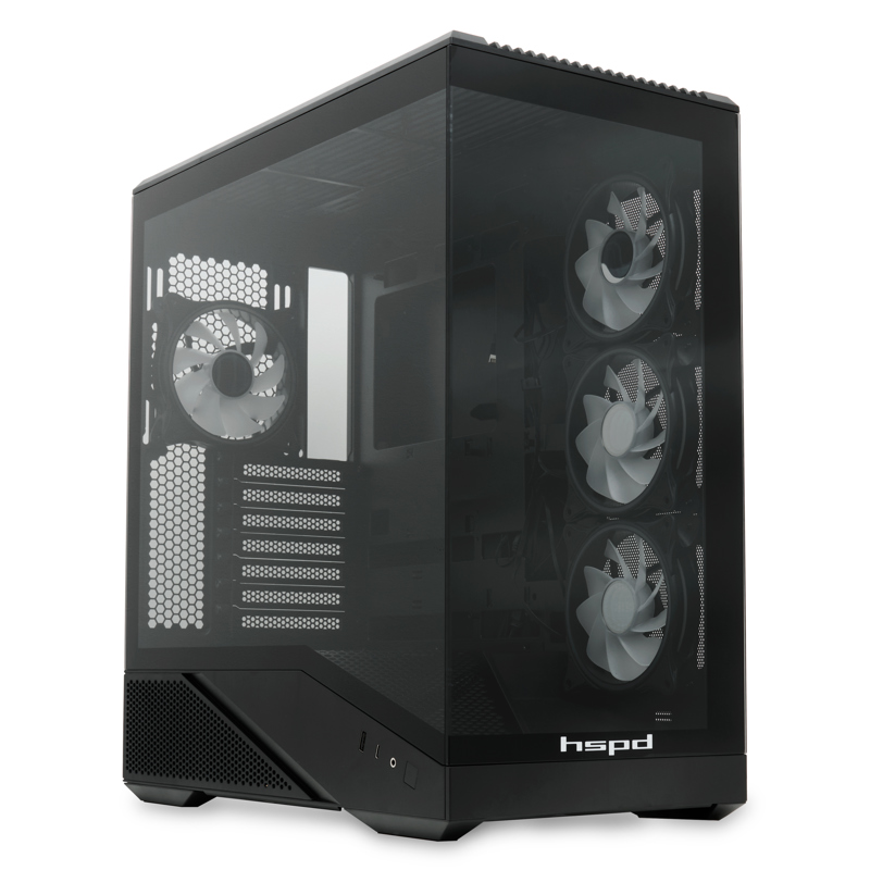 Корпус HSPD F711, Panoramic Full Tower, Black, TG, 0.7 SPCC, 4x120mm ARGB (FN027) ATX, mATX, mITX 19