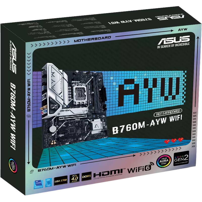 Материнская плата ASUS B760M-AYW WIFI-SI, Socket1700, Intel B760, 2xDDR5 DIMM, PCI-Ex16, 4SATA3, 7.1